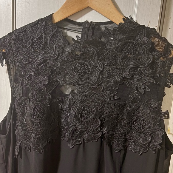 Sheer Black Lace neck line Bohemian Gown Knee Length Size 16W Holiday - Picture 5 of 11
